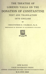 Cover of The treatise of Lorenzo Valla on the Donation of Constantine