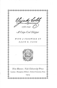 Cover of Elijah Cobb : $b 1768-1848 a Cape Cod skipper