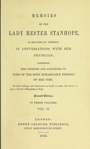 Cover of Memoirs of the Lady Hester Stanhope, as related by herself in conversations with her physician, vol. 2 (of 3)