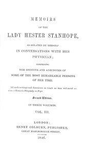 Cover of Memoirs of the Lady Hester Stanhope, as related by herself in conversations with her physician, vol. 3 (of 3)