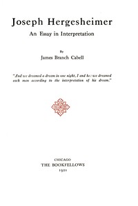 Cover of Joseph Hergesheimer, an essay in interpretation
