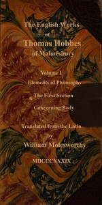 Cover of The English works of Thomas Hobbes of Malmesbury, Volume 01 (of 11)
