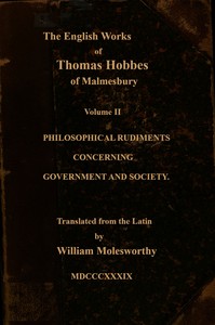 Cover of The English works of Thomas Hobbes of Malmesbury, Volume 02 (of 11)