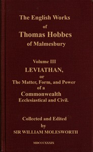 Cover of The English works of Thomas Hobbes of Malmesbury, Volume 03 (of 11)