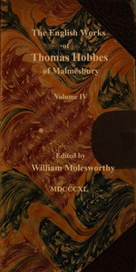 Cover of The English works of Thomas Hobbes of Malmesbury, Volume 04 (of 11)