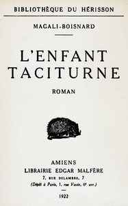 Cover of L'enfant taciturne : $b roman