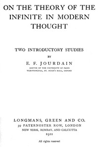 Cover of On the theory of the infinite in modern thought : $b Two introductory studies