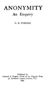 Cover of Anonymity : $b an enquiry