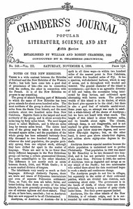 Cover of Chambers's Journal of Popular Literature, Science, and Art, fifth series, no. 149, vol. III, November 6, 1886