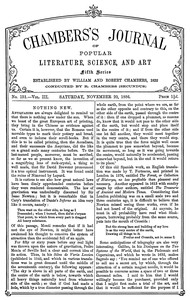 Cover of Chambers's Journal of Popular Literature, Science, and Art, fifth series, no. 151, vol. III, November 20, 1886