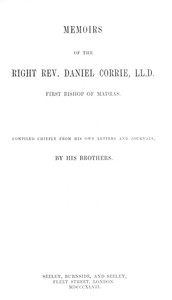 Cover of Memoirs of the Right Rev. Daniel Corrie, LL.D., first Bishop of Madras