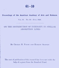 Cover of On the distribution of intensity in stellar absorption lines