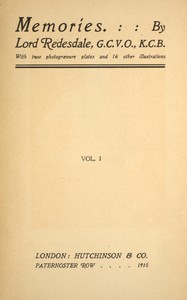 Cover of Memories (volume 1 of 2)