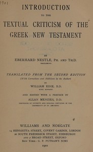 Cover of Introduction to the textual criticism of the Greek New Testament