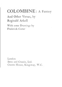 Cover of Colombine : $b a fantasy : and other verses