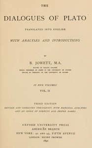 Cover of The dialogues of Plato in five volumes, Vol. 2 (of 5) : $b Translated into English with analyses and introductions