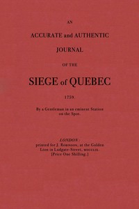 Cover of An accurate and authentic journal of the siege of Quebec, 1759