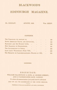 Cover of Blackwood's Edinburgh Magazine, Vol. 74, No. 454, August, 1853