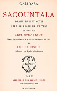 Cover of Sacountala, drame en sept actes, mêlé de prose et de vers