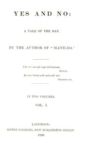 Cover of Yes and no, Volume 1 (of 2) : $b A tale of the day