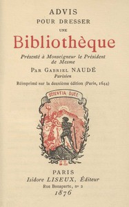 Cover of Advis pour dresser une bibliothèque