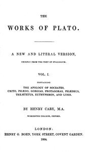 Cover of The works of Plato (Vol. 1 of 6) : $b A new and literal version chiefly from the text of Stallbaum