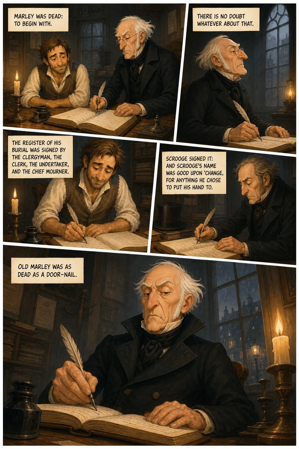 A Christmas Carol, illustrated page 1: Marley was dead: to begin with.