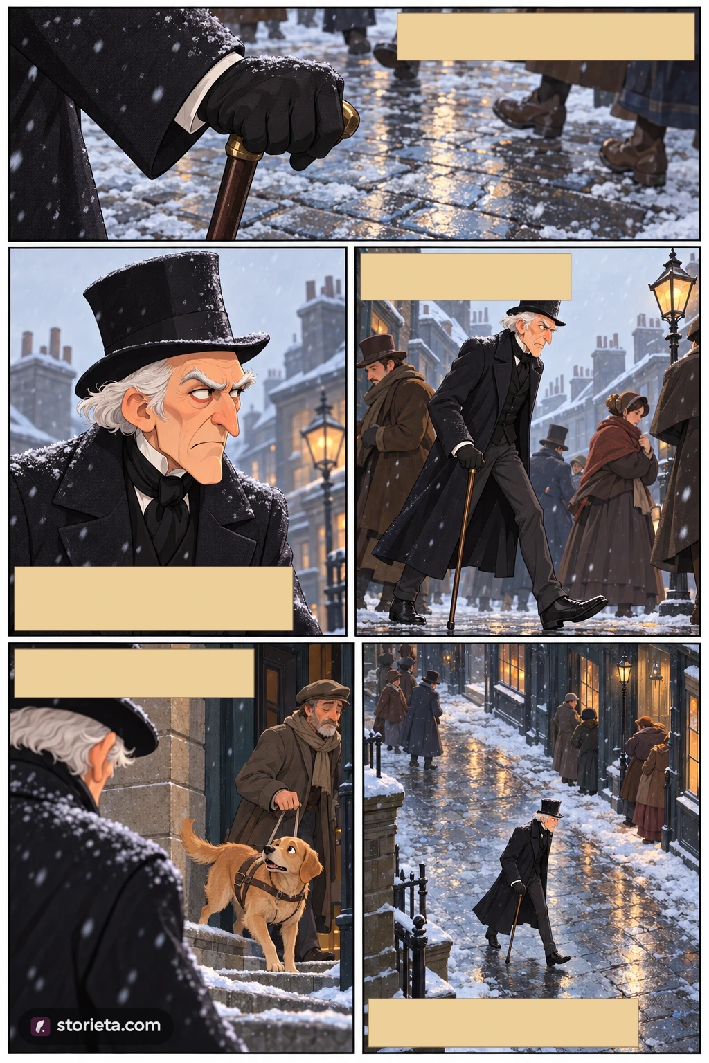 A Christmas Carol, illustrated page 2: Oh! But he was a tight-fisted hand at the grindstone, Scrooge!