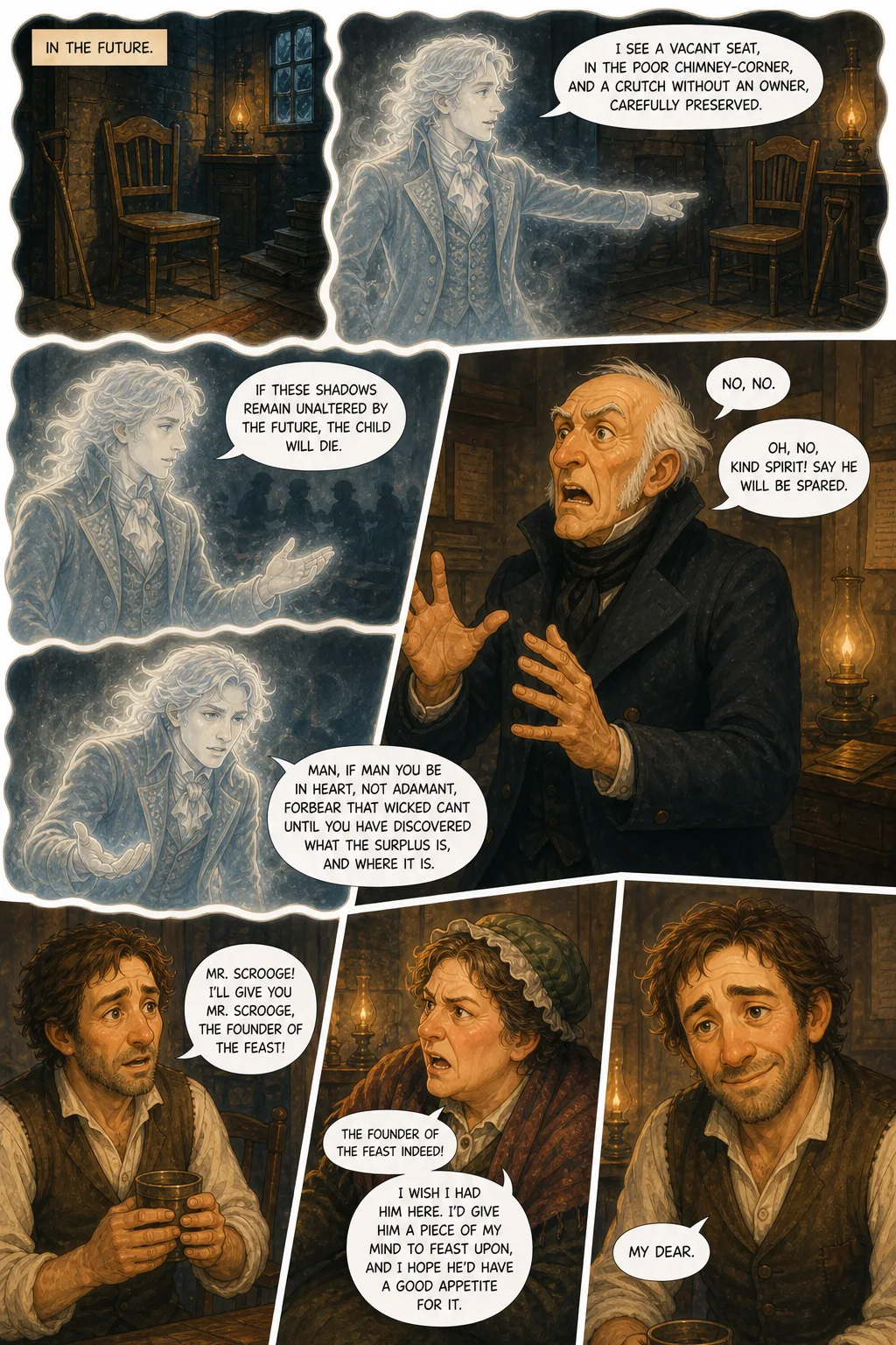 A Christmas Carol, illustrated page 18: In the future.