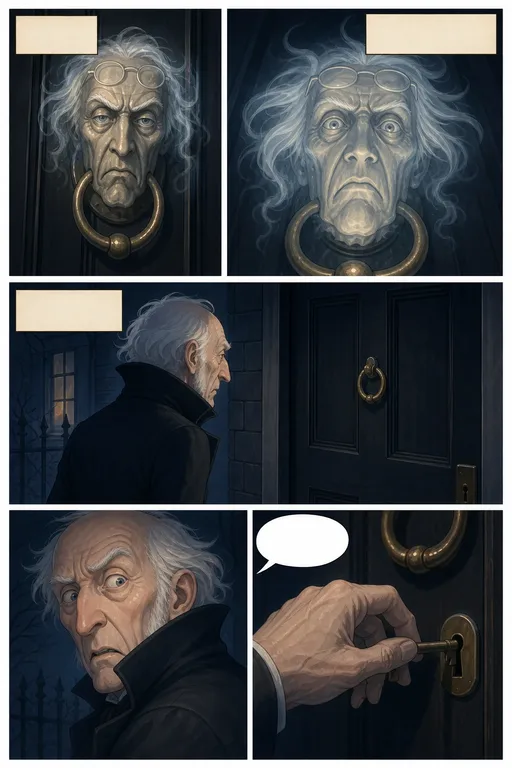 A Christmas Carol, illustrated page 10: Marley’s face. Marley’s face.