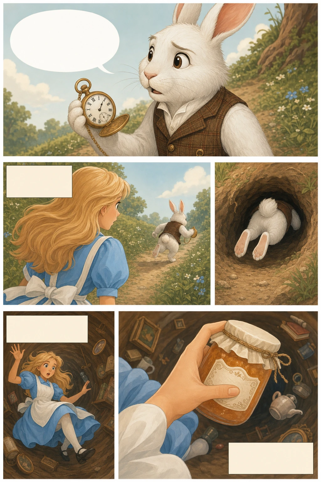Alice's Adventures in Wonderland, illustrated page 2: Oh dear! Oh dear! I can't be late!
