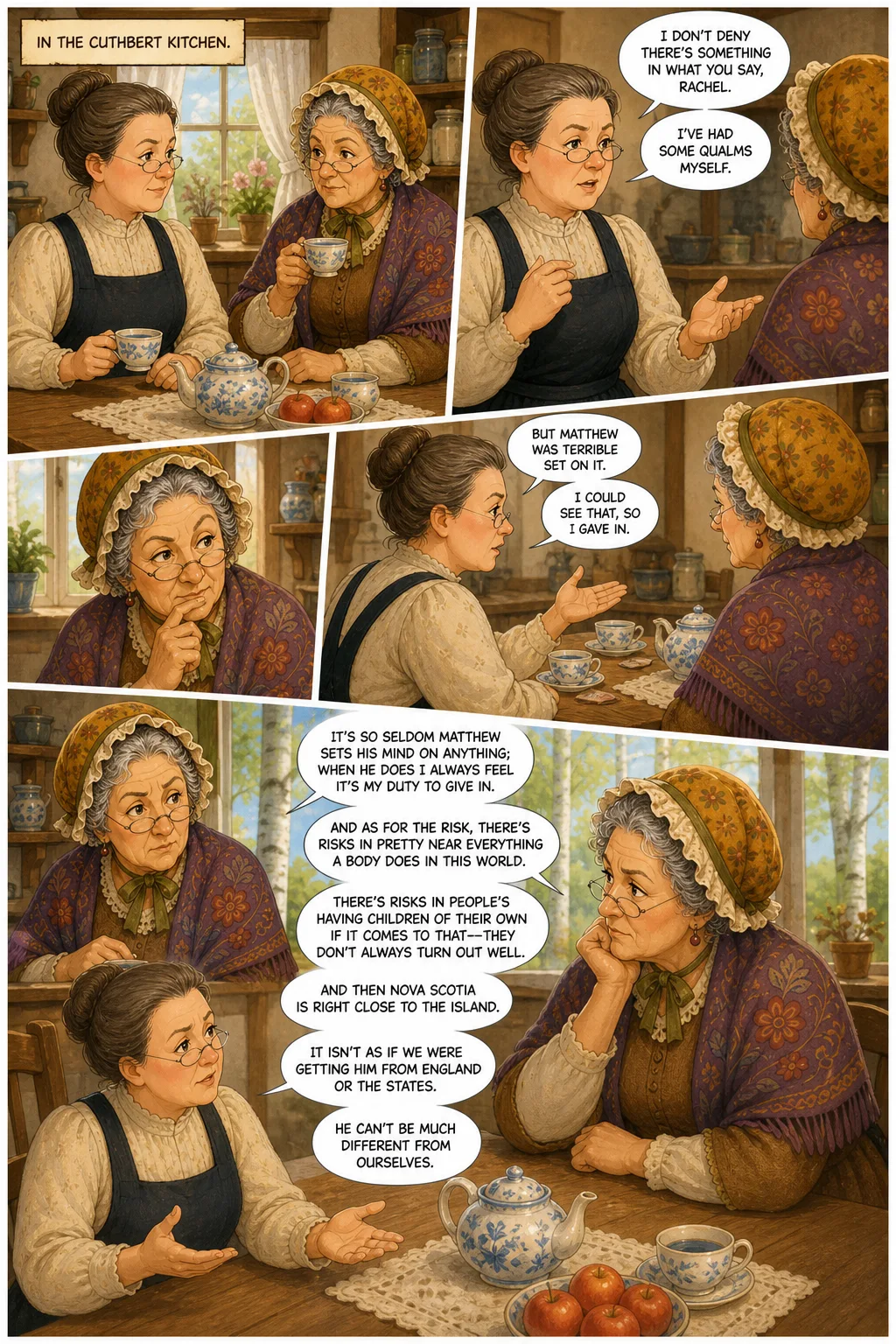 Anne of Green Gables, illustrated page 12: In the Cuthbert kitchen.