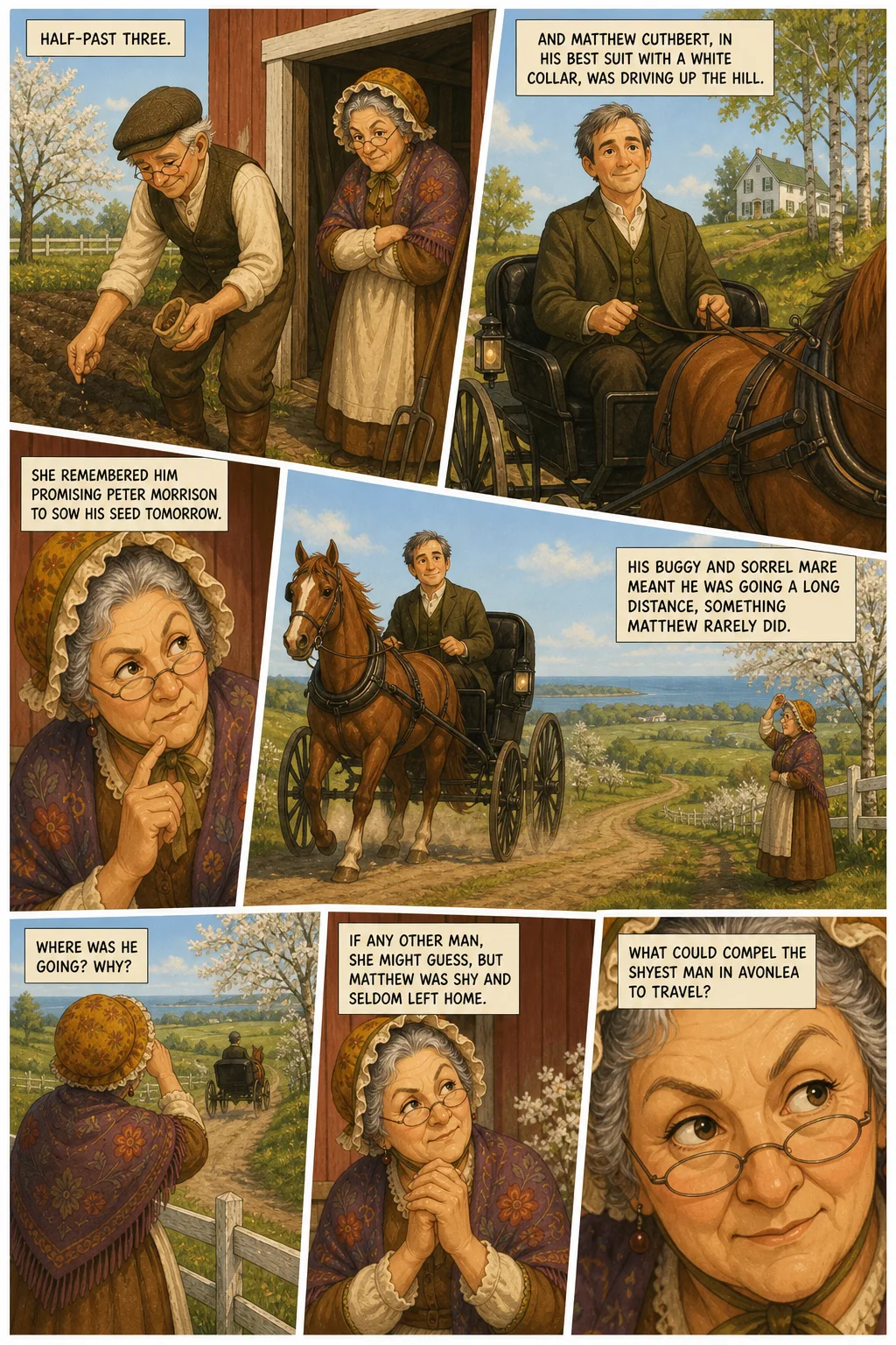 Anne of Green Gables, illustrated page 3: Half-past three.