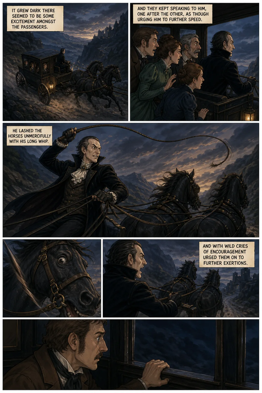 Dracula, illustrated page 18: it grew dark there seemed to be some excitement amongst the passengers,
