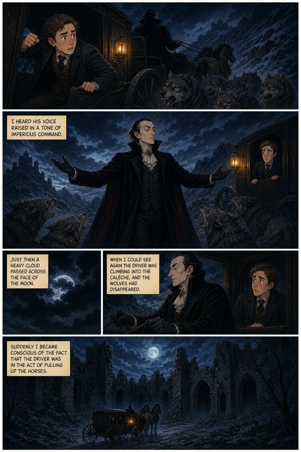 Dracula, illustrated page 29: I heard his voice raised in a tone of imperious command.