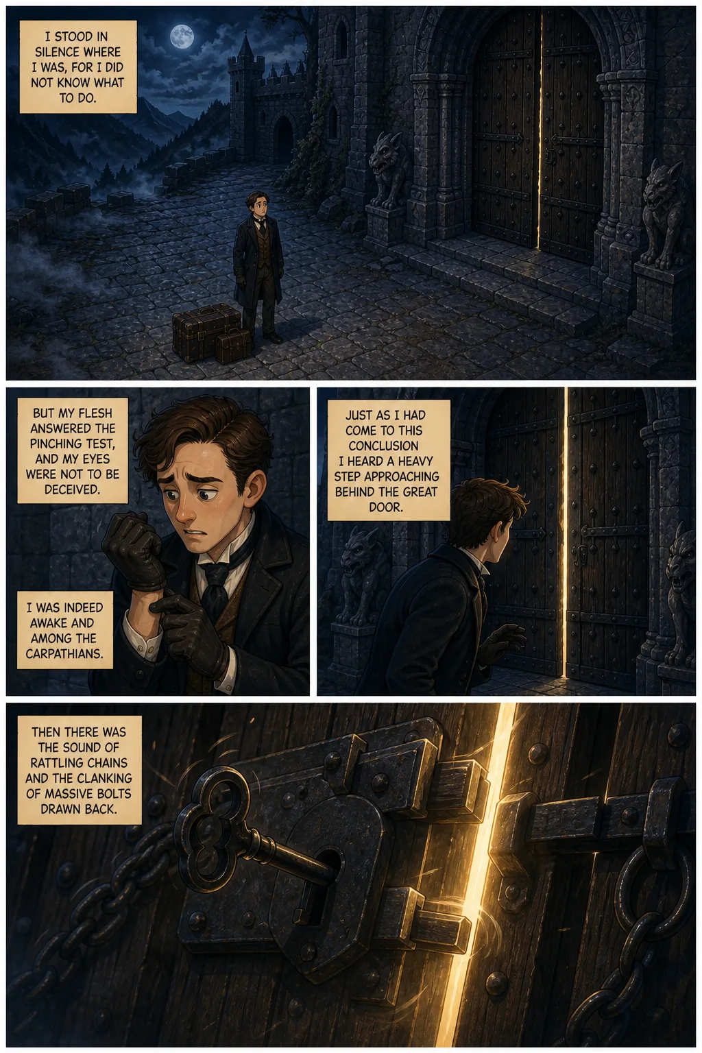 Dracula, illustrated page 31: I stood in silence where I was, for I did not know what to do.