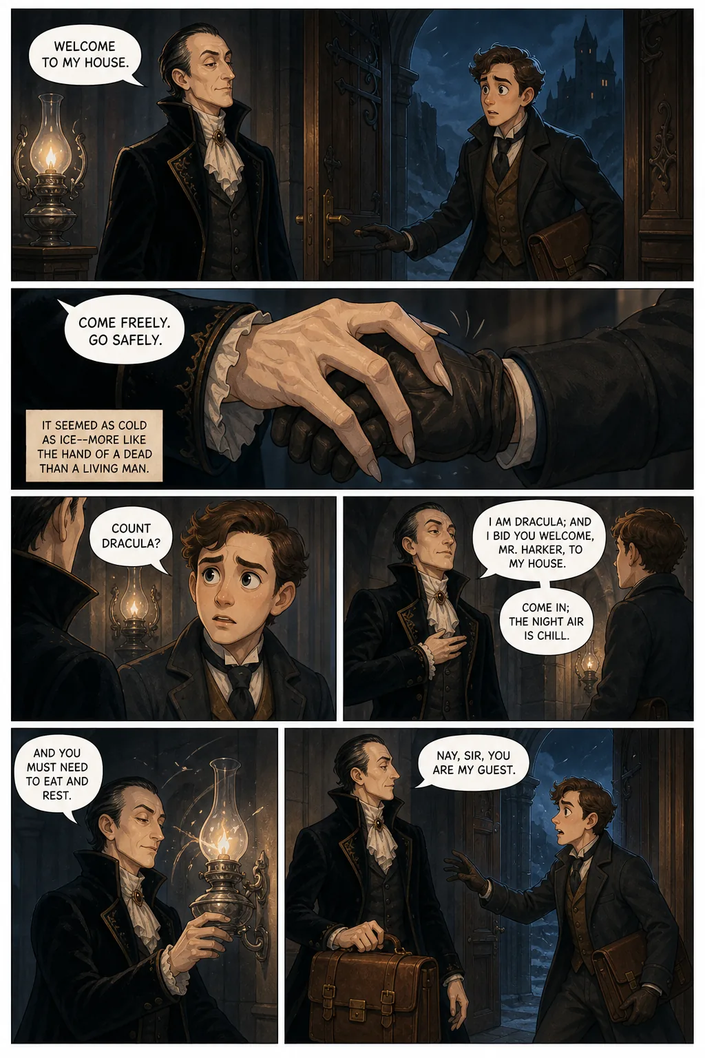 Dracula, illustrated page 33: Welcome to my house.