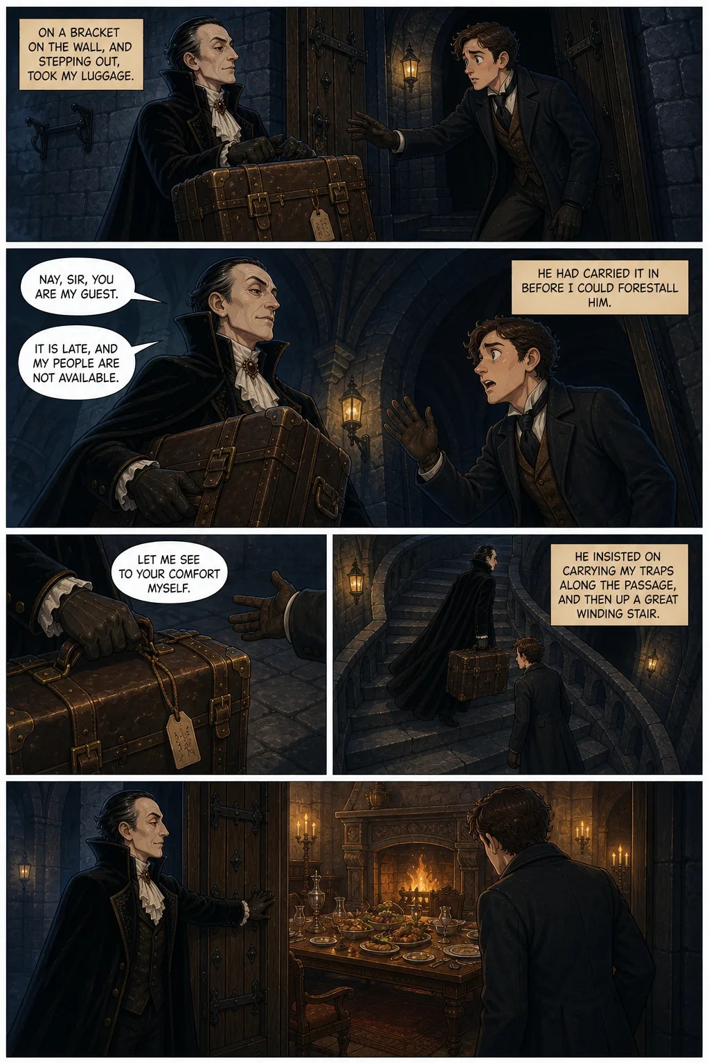 Dracula, illustrated page 34: on a bracket on the wall, and stepping out, took my luggage;