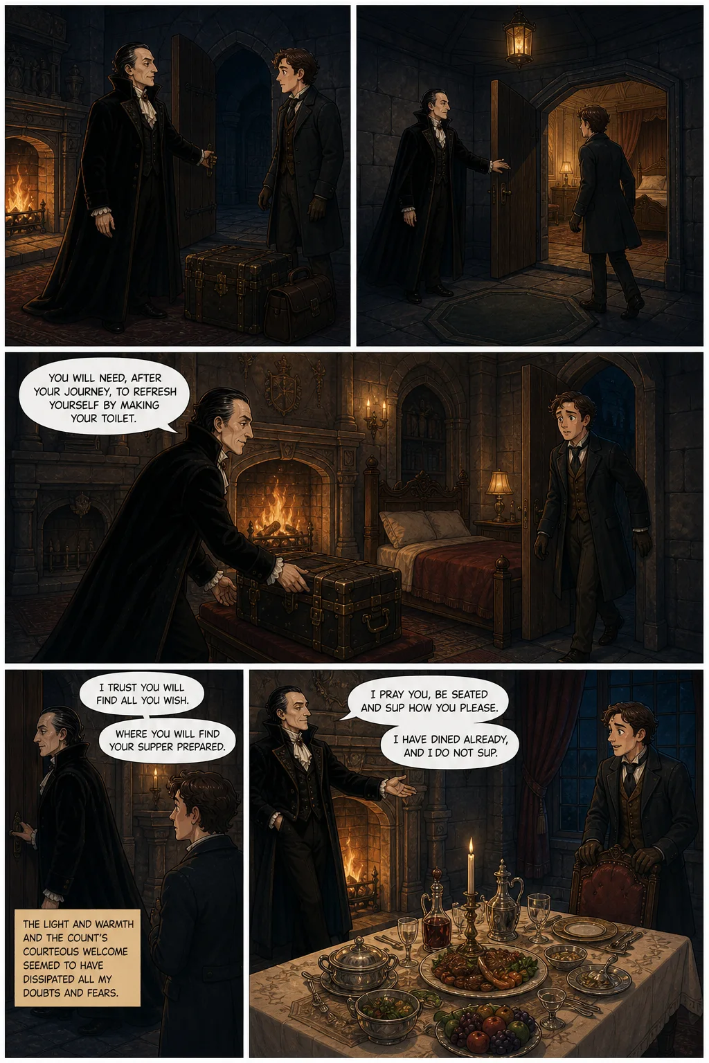 Dracula, illustrated page 35: You will need, after your journey, to refresh yourself by making your toilet.