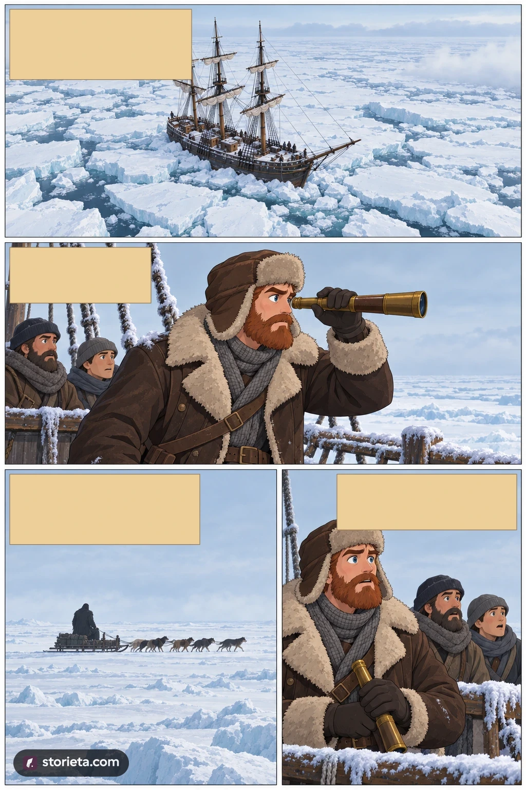 Frankenstein, illustrated page 1: We were nearly surrounded by ice, which closed in the ship on all sides.