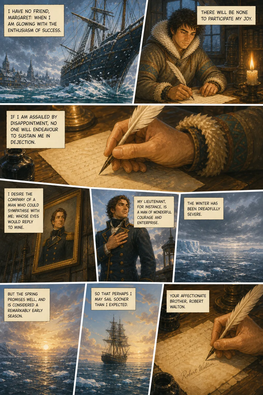 Frankenstein, illustrated page 4: I have no friend, Margaret: when I am glowing with the enthusiasm of success,