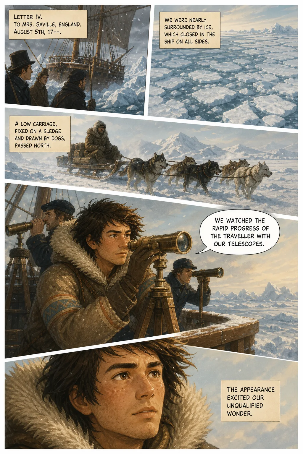 Frankenstein, illustrated page 6: Letter IV. To Mrs. Saville, England. August 5th, 17—.