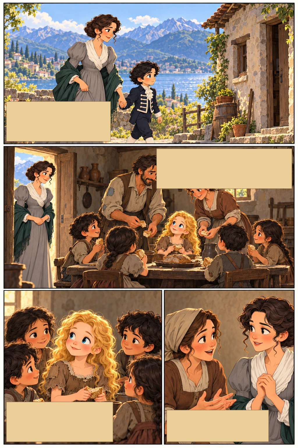 Frankenstein, illustrated page 6: By the Lake of Como, my mother took me to visit a poor peasant's cottage.