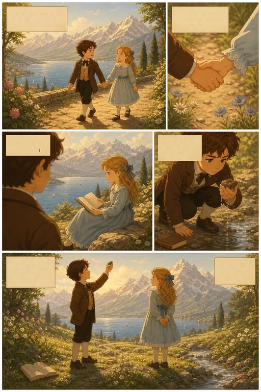 Frankenstein, illustrated page 7: We were brought up together; there was not quite a year difference in our ages.