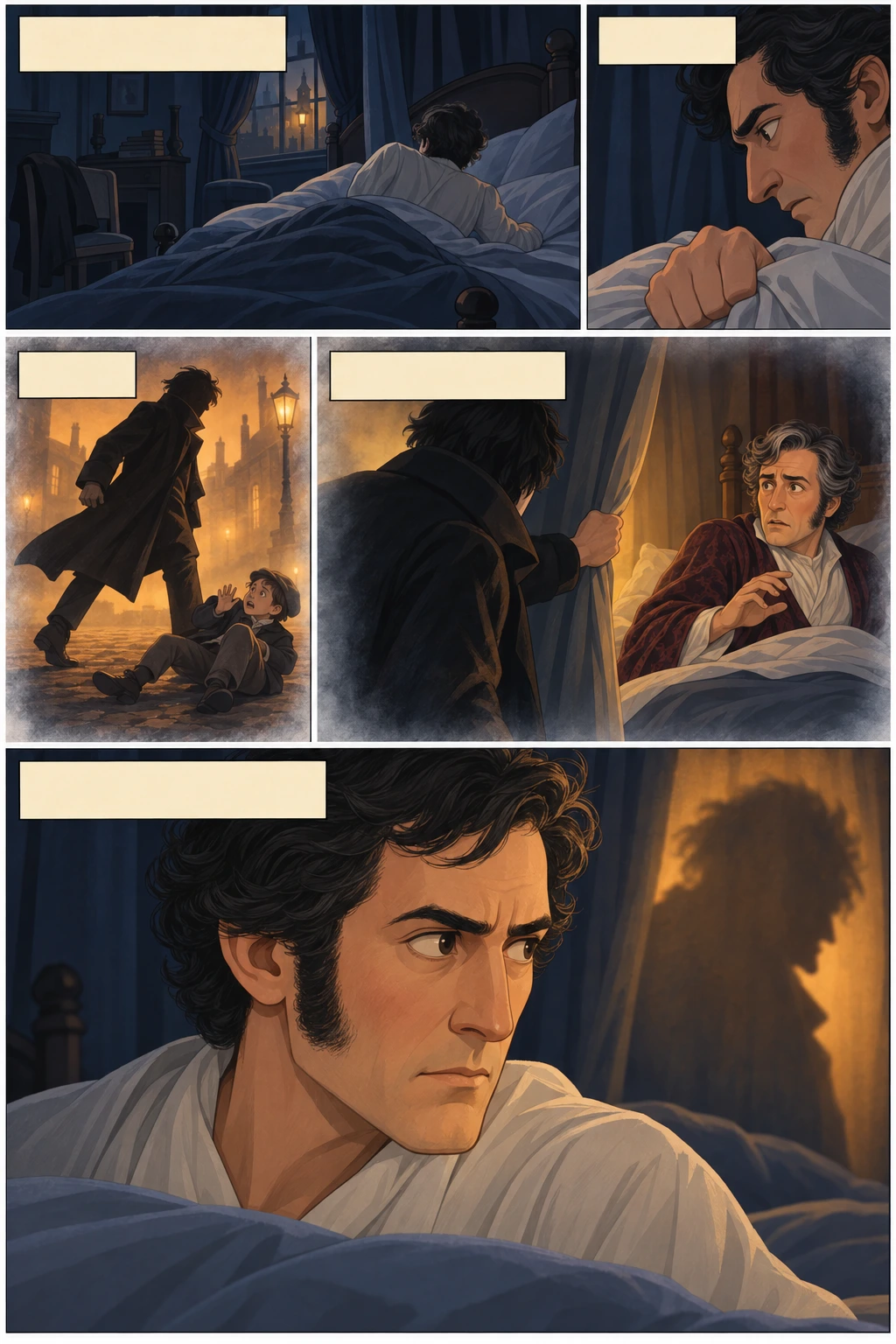 Dr. Jekyll and Mr. Hyde, illustrated page 13: That was all he had, and he took it to his great dark bed.