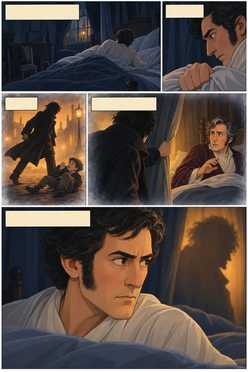 Dr. Jekyll and Mr. Hyde, illustrated page 13: That was all he had, and he took it to his great dark bed.