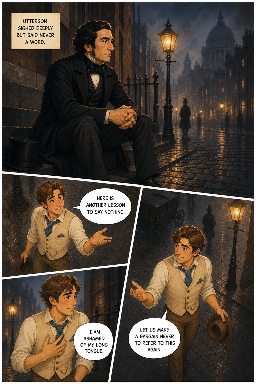 Dr. Jekyll and Mr. Hyde, illustrated page 6: Utterson sighed deeply but said never a word.