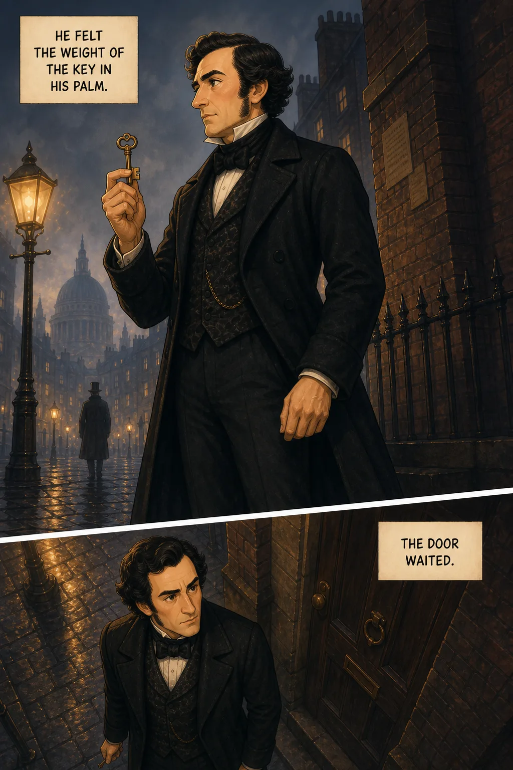 Dr. Jekyll and Mr. Hyde, illustrated page 9: He felt the weight of the key in his palm.