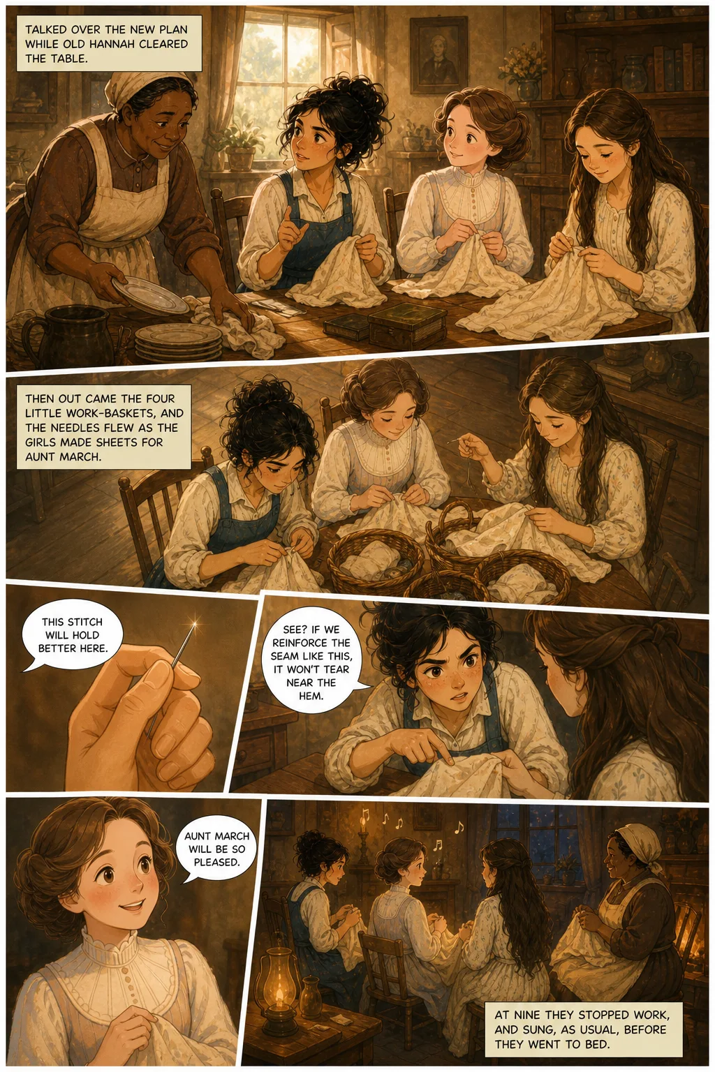 Little Women, illustrated page 22: talked over the new plan while old Hannah cleared the table;