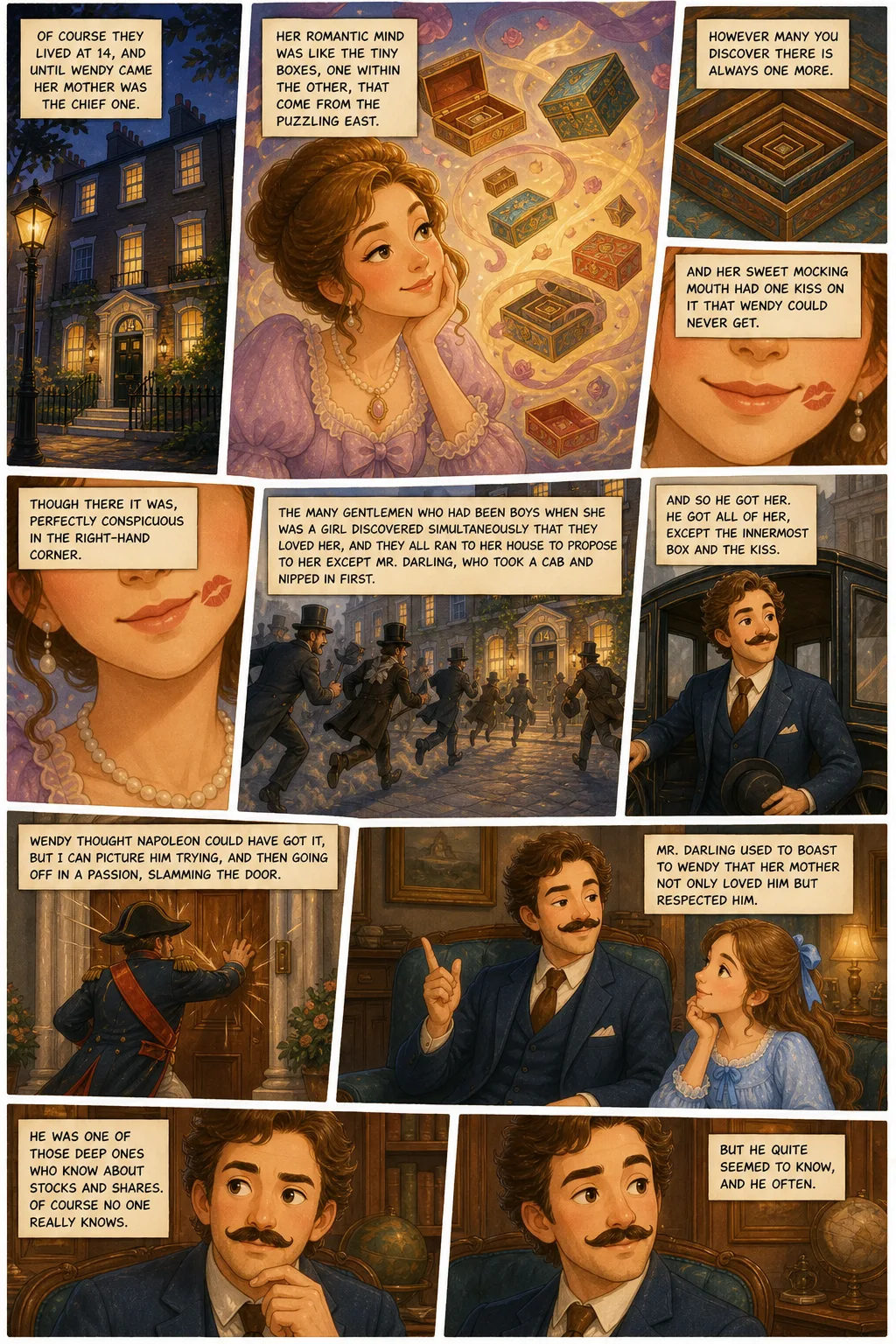 Peter Pan, illustrated page 2: Of course they lived at 14, and until Wendy came her mother was the chief one.